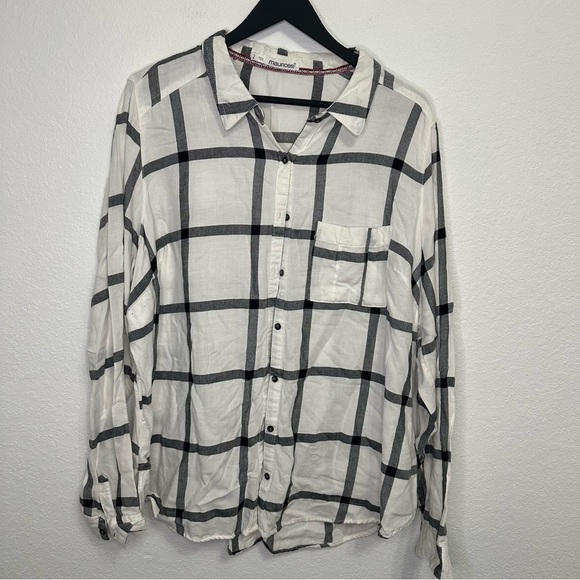 Maurices Black & White Windowpane Plaid Button-Up Shirt Size 2 - Picture 1 of 5
